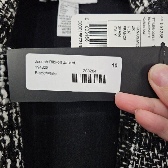 NWT Joseph Ribkoff Crop Tweed Jacket Womens Fringe Shimmer Open Front 10 Medium - Picture 8 of 9